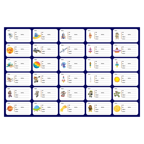 School Notebook Labels | Space Theme Labels | 30 Easy Peel Off Stickers | School Supplies